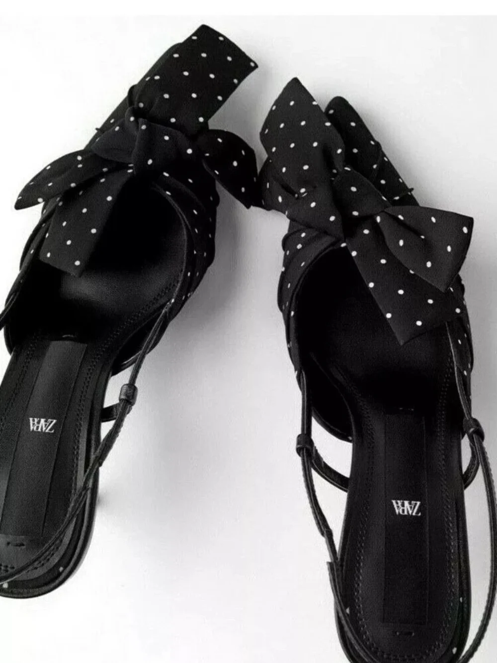 Zara Black Polka Dot Bow Slingback Sandals - Picture 1 of 3